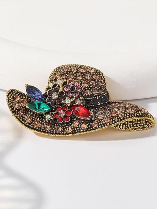 Anthropologie Jewelry - Anthropologie Multicolored Crystal Hat Brooch in Gold and Black
